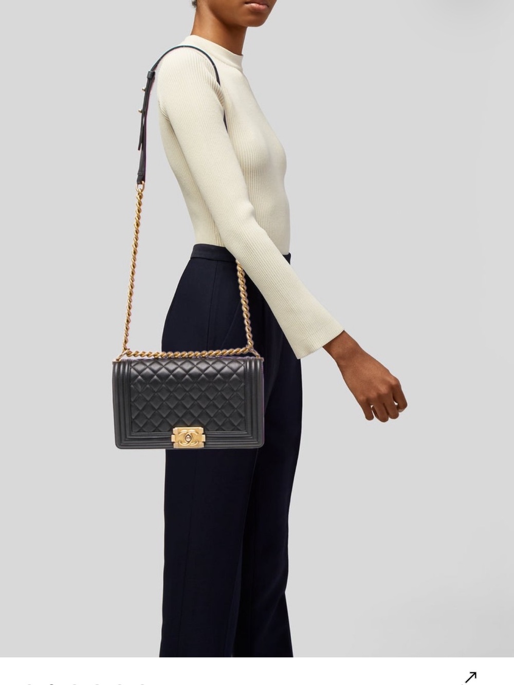 CHANEL Black Quilted Boy Crossbody with Gold Hardware Medium Size 100% authentic - Picture 2 of 14